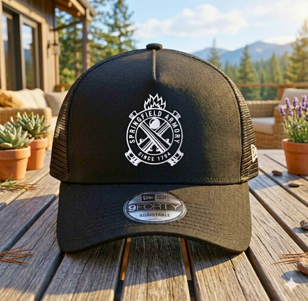 Springfield Armory Black Mesh Trucker Hat Embroidered Logo Firearm Cap