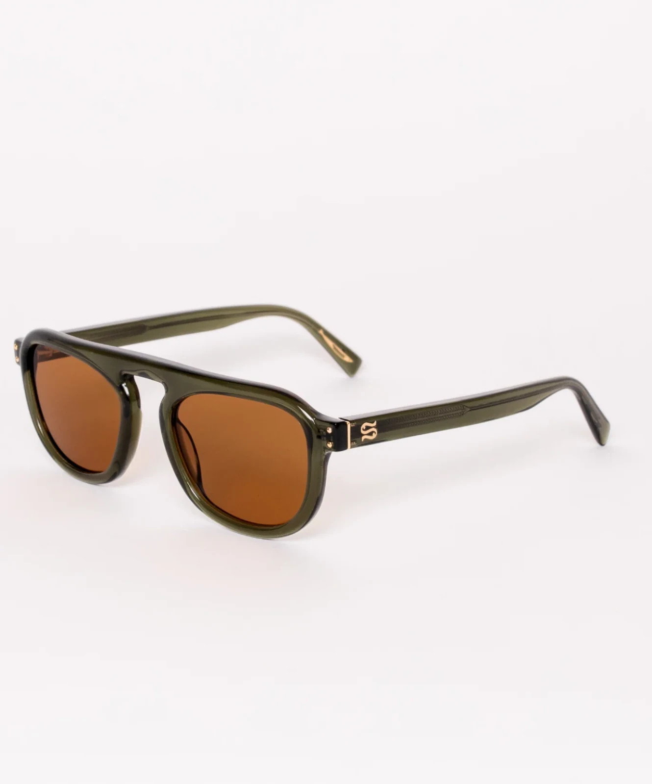 Sardine Stevie Aviator Sunglasses Amber Dip Green Acetate New Cabana Case UV
