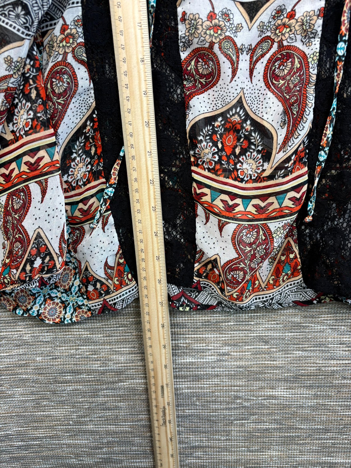 Fig And Flower Blouse Womens L Multicolor Paisley Print Lace Boho Tunic Top