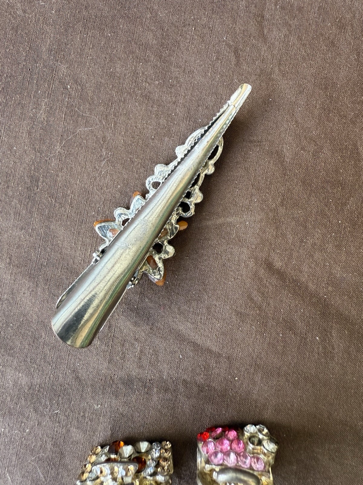 Vintage Hair Clips, Silver Metal, Flowers & Butterfly Rhinestones Free Shipping!