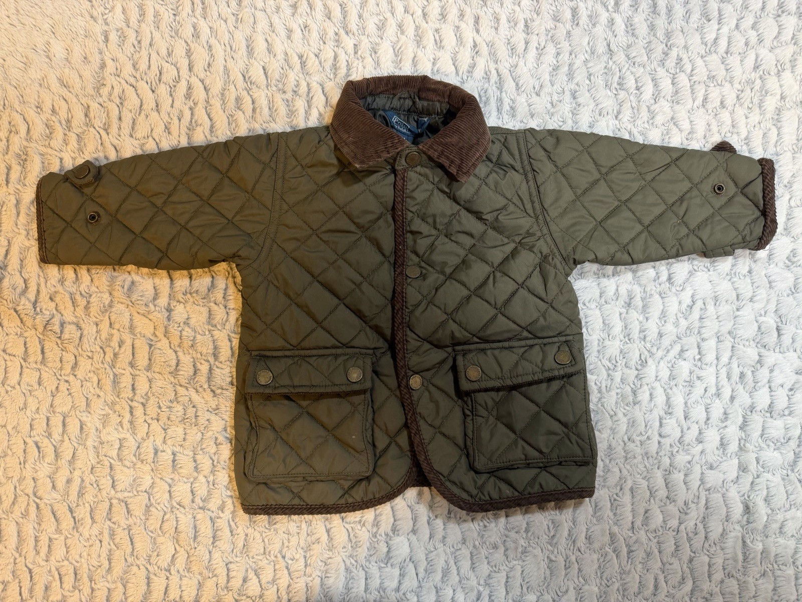 Polo by Ralph Lauren Quilted Jacket Green/Brown 12M Snap Corduroy Collar