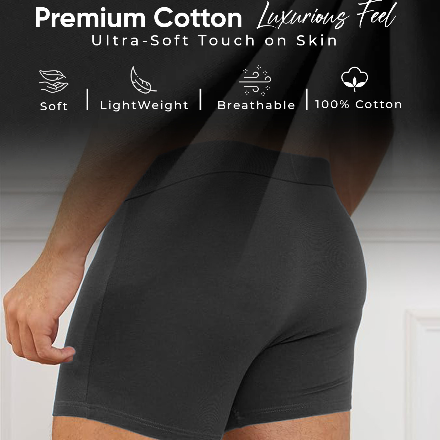 Men’s Open Fly Boxers Trunk 100% Soft Cotton, Comfortable Stretch Fit Underwear