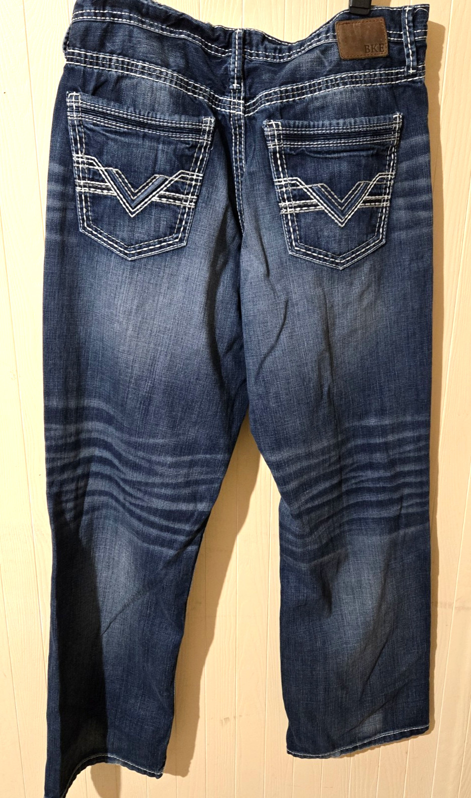 BKE Seth Jeans Mens 36R Denim Bootcut Whisker Thick Stitch Western 100% Cotton