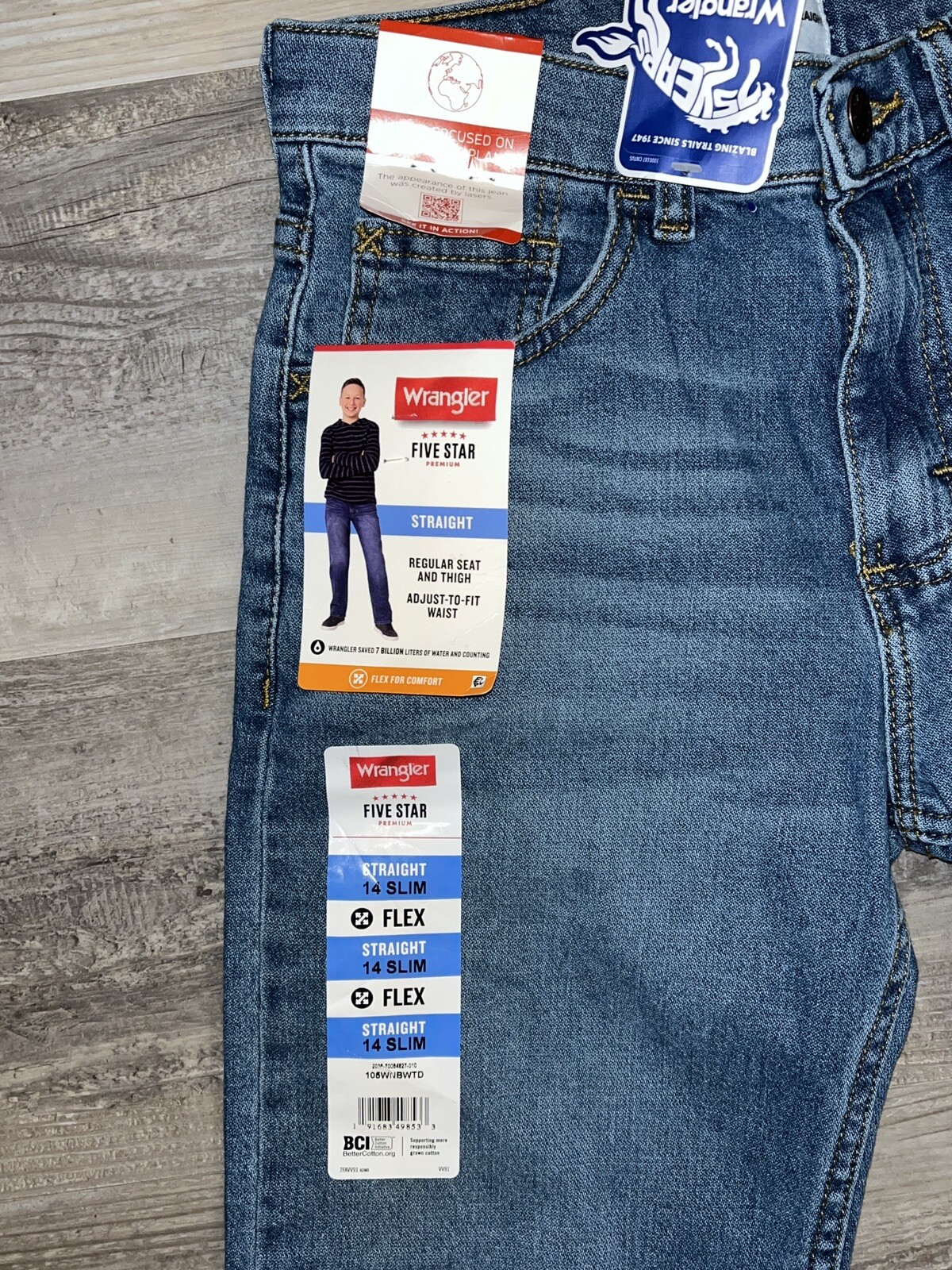 Wrangler Straight Adjustable 14 Slim Boys Jeans NWT Light Blue Denim Stretch