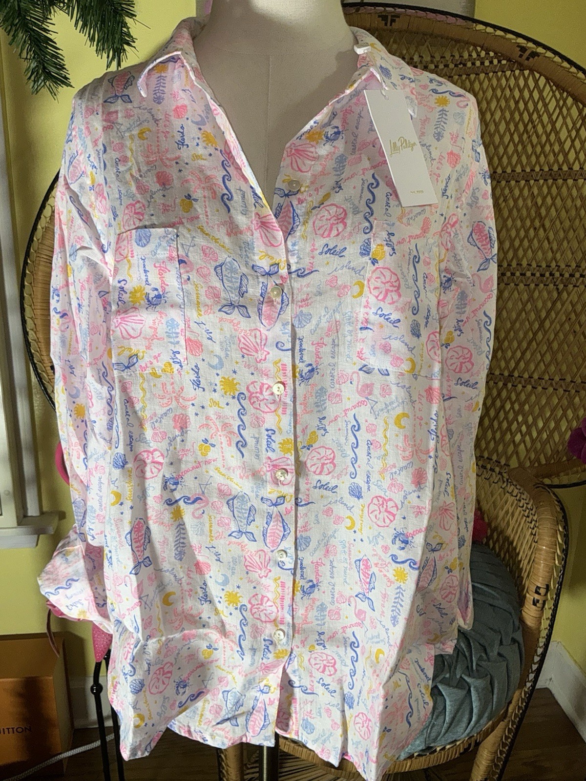 Lilly Pulitzer NWT Sea View Button Down Top Summer Serenade Size L,XL,XXL