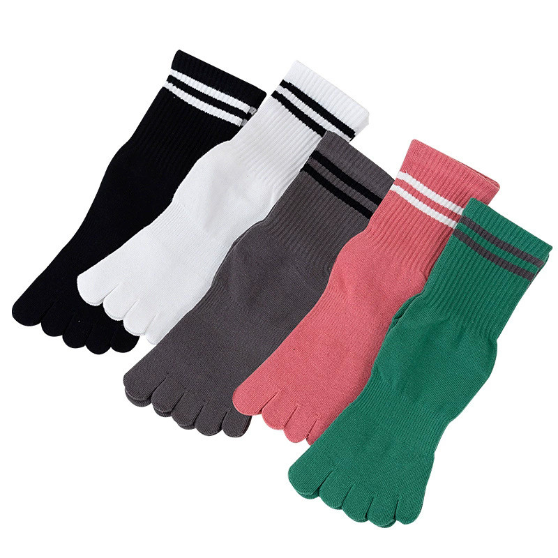 5 Pairs Cotton Low Cut Ankle Five Finger Toe Socks Sport Striped Solid Women 5-9