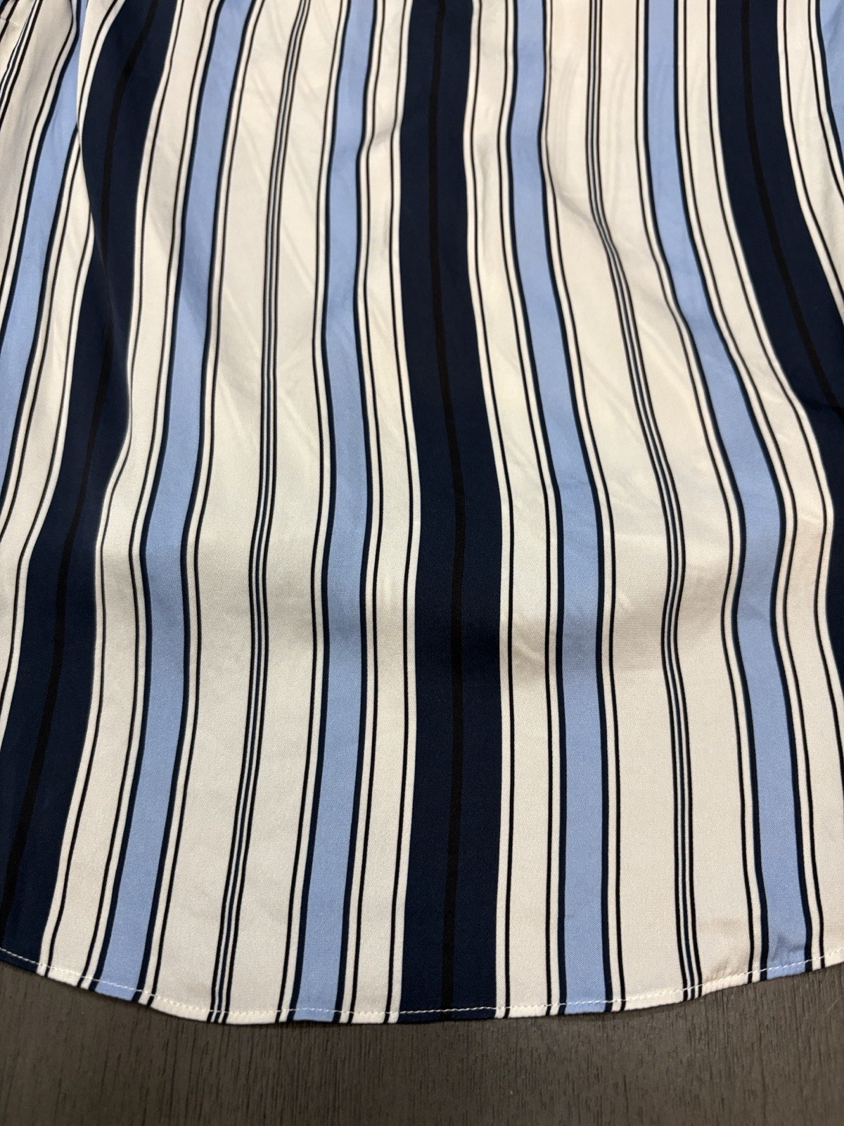 Veronica Beard Rahi Blue Stripe Quiet Luxury Silk Blend Sleeveless Designer Top