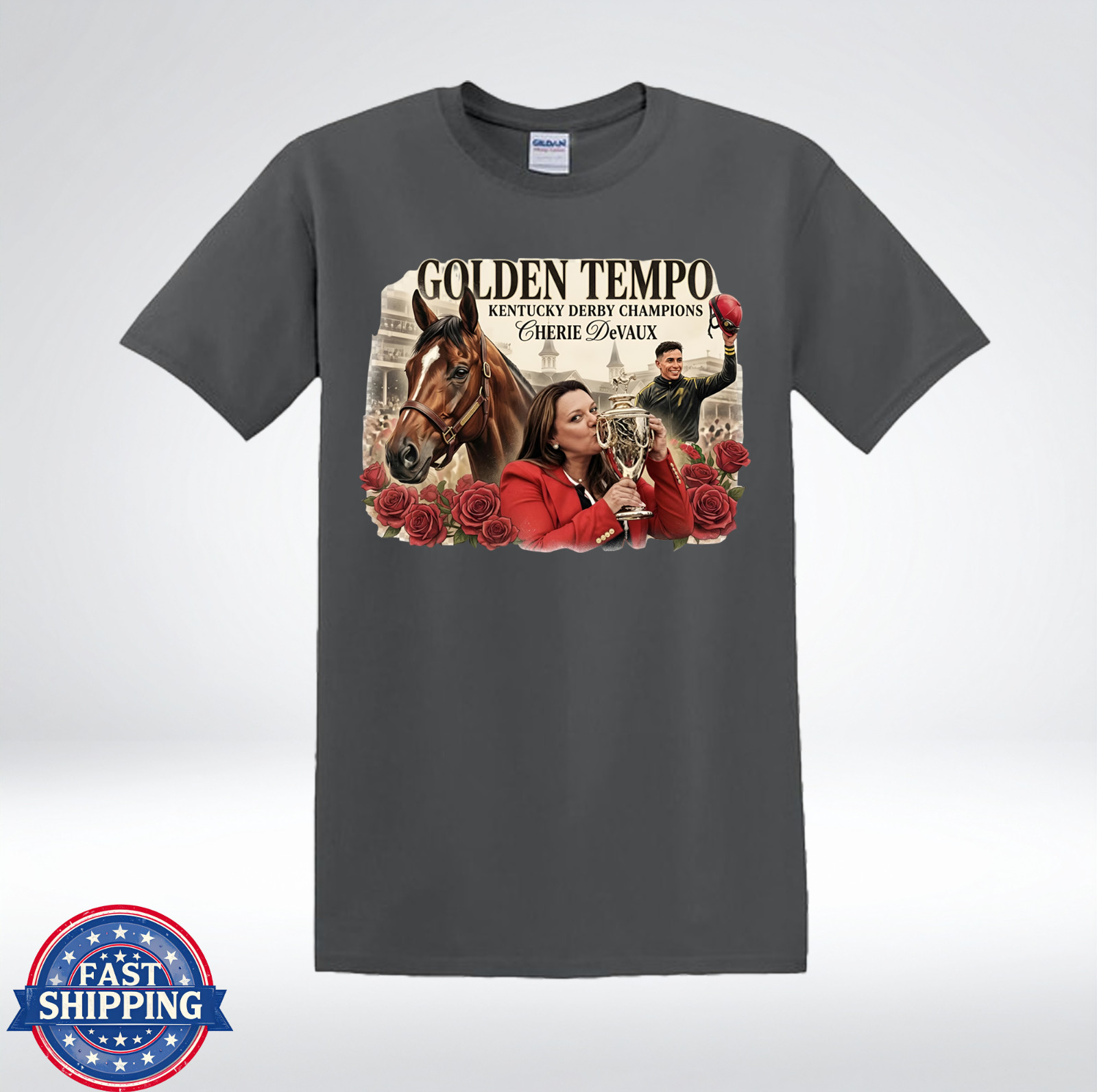 Golden Tempo Champion Thoroughbred Racing Tribute T-Shirt