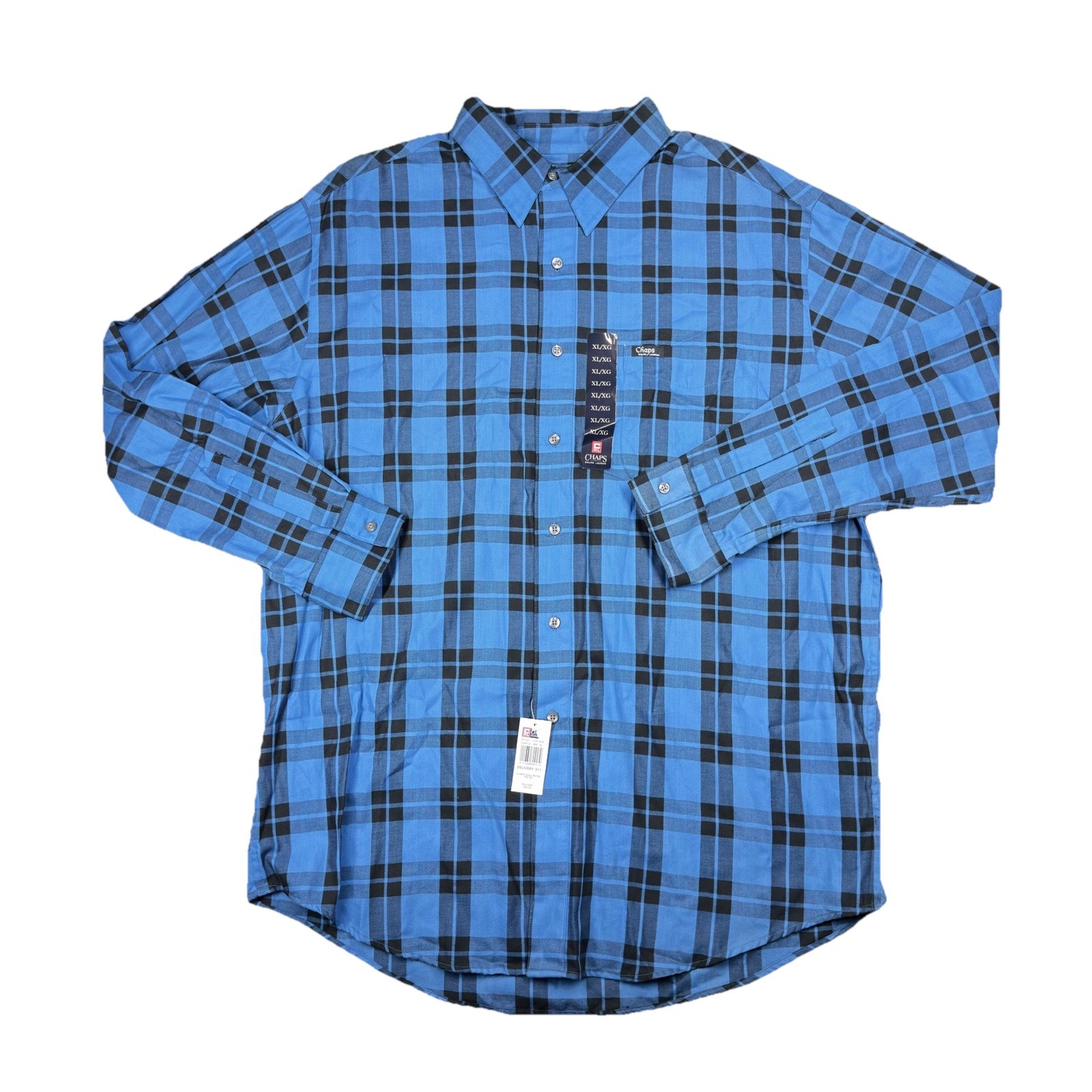 Chaps Ralph Lauren Plaid Shirt Blue Flannel Tartan Cotton Button Up XL