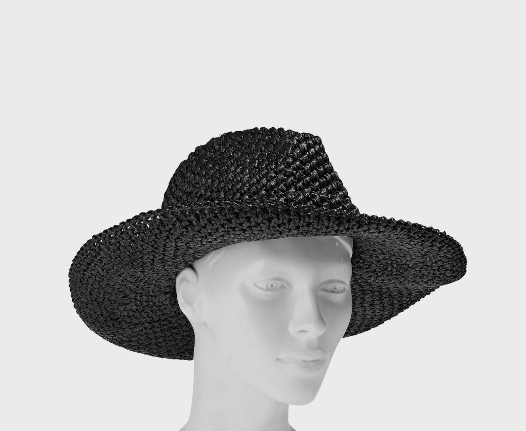 Valentino Garavani Women’s Black Crochet Straw Fedora Hat Size 57.