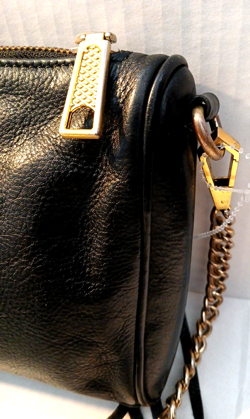 Rebecca Minkoff Black Pebbled Leather Zipper Chain Strap Fringe Crossbody Bag