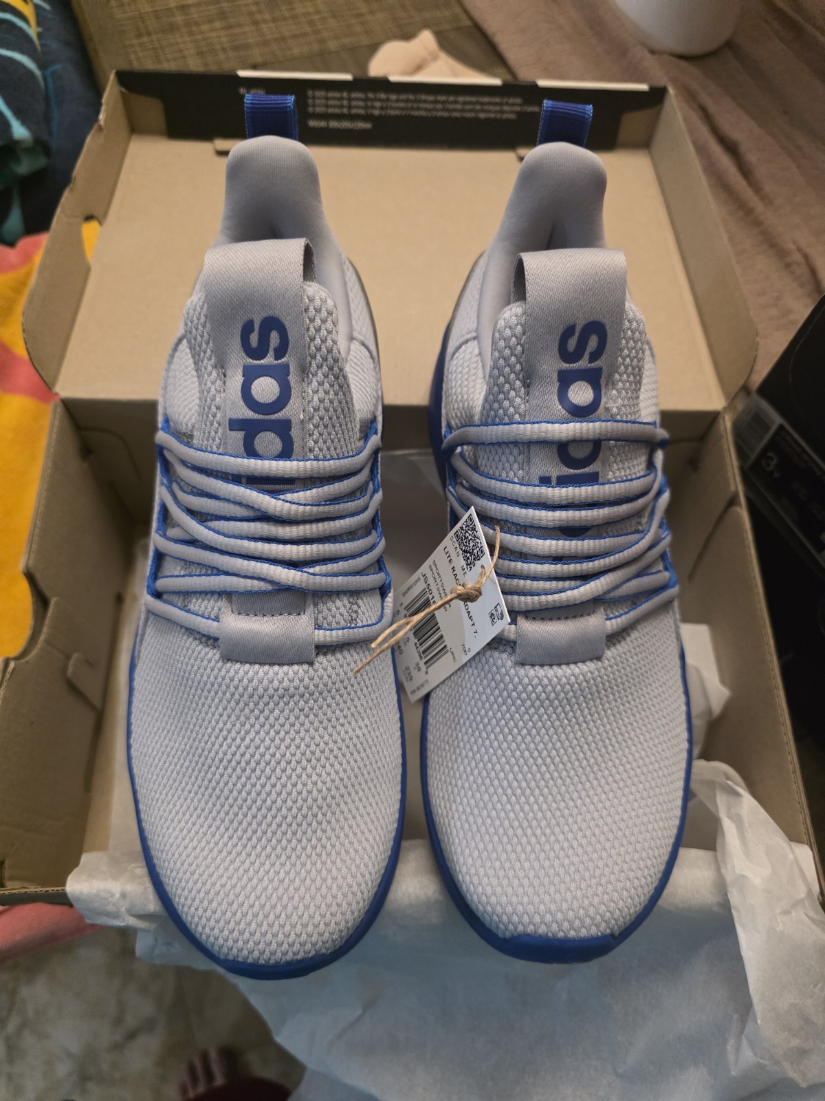 adidas Lite Racer Adapt 7.0 K Kids Slip-On Sneakers Gray/Blue 5.5 JS5016