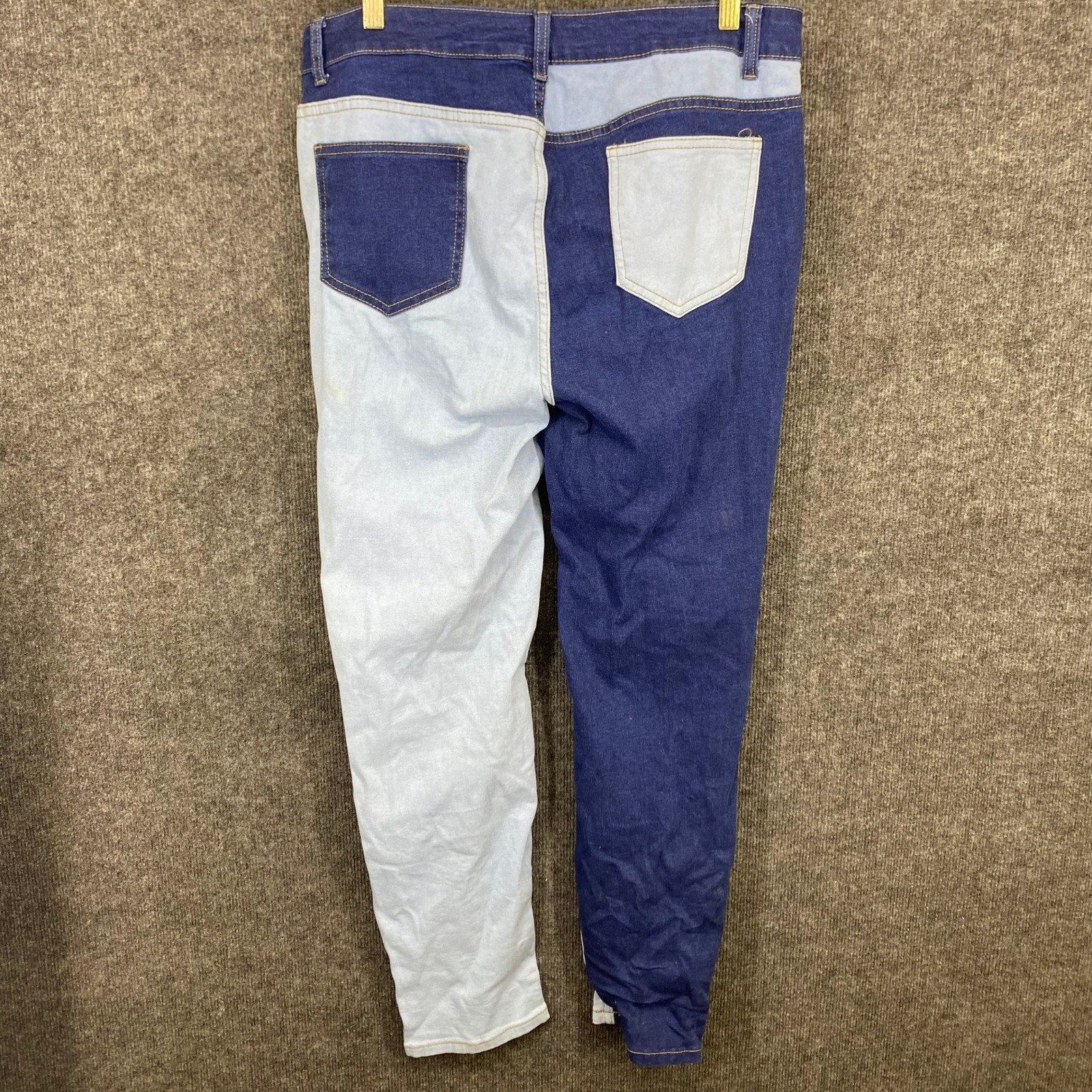 Ashley Stewart Womens Two Tone Colorblock Distressed Skinny Jeans Blue High Rise