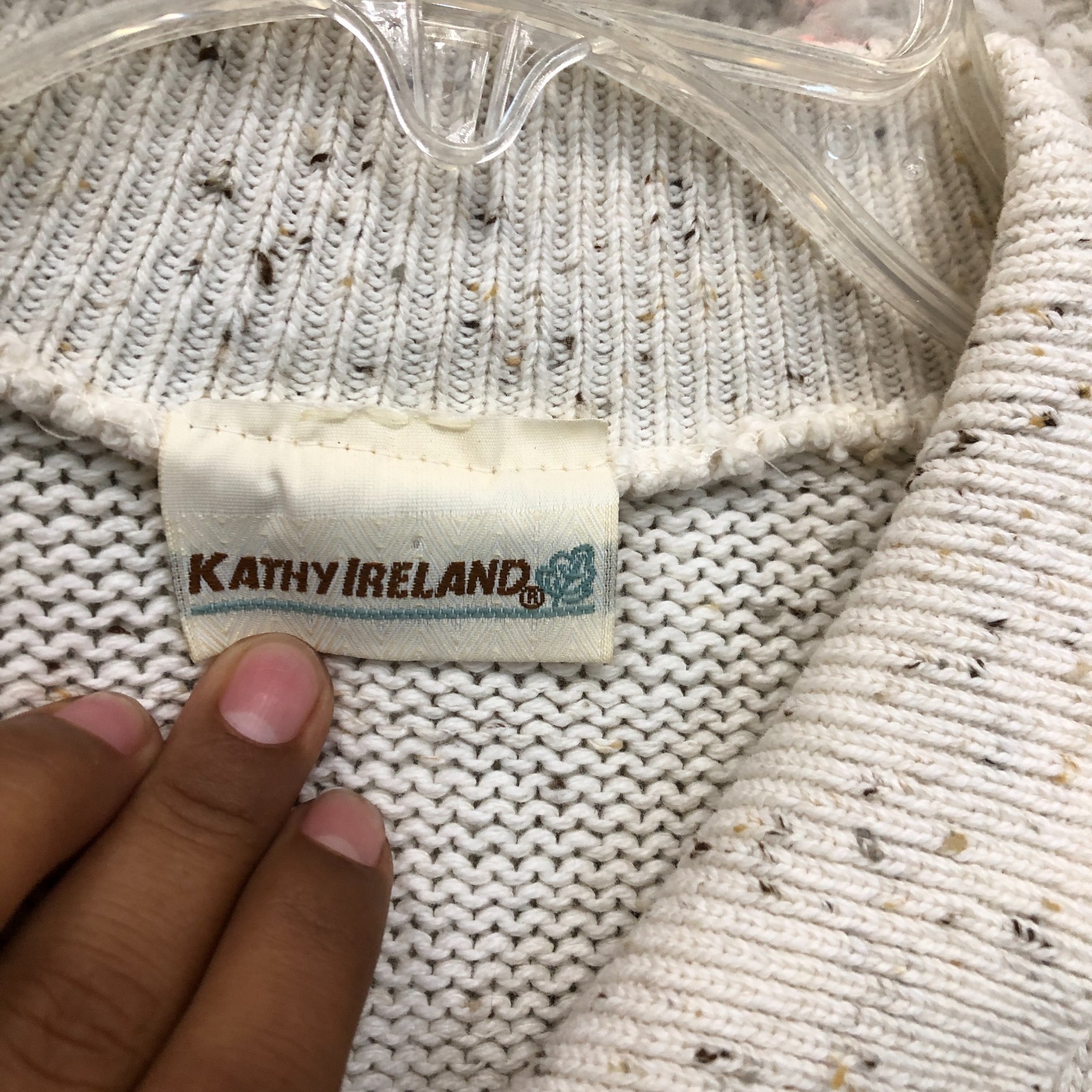 VINTAGE Kathy Ireland Jacket Size Medium Ivory Womens Full Zip Sweater Cardigan