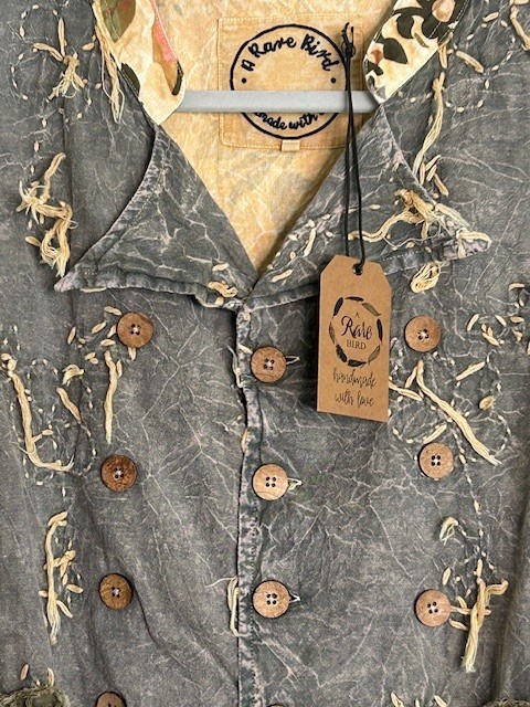 #1396 A Rare Bird Chambray Knotted Floral Mixed Shabby Chic Shirt/Jacket NWT