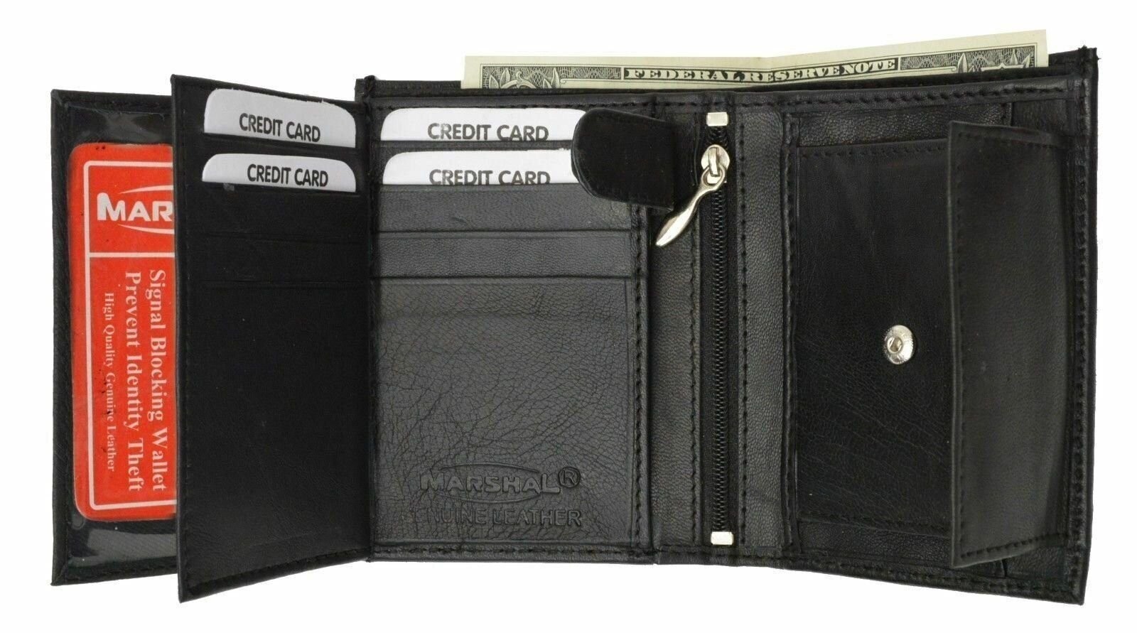 Black Men’s RFID Blocking European Genuine Leather Hipster Trifold Wallet