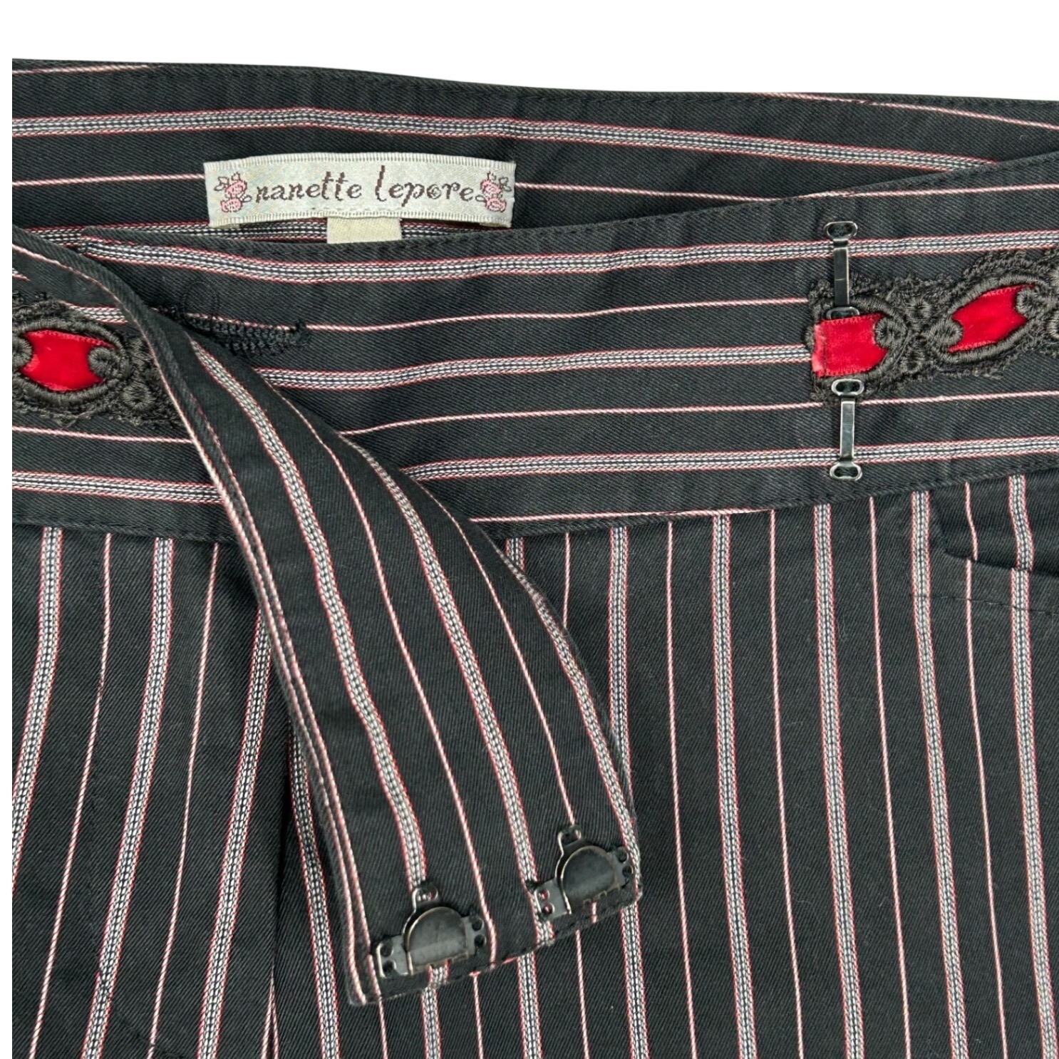 Nanette Lepore Pin Stripe Pants Ribbon Waist Double Button/Hook Women’s Size 6