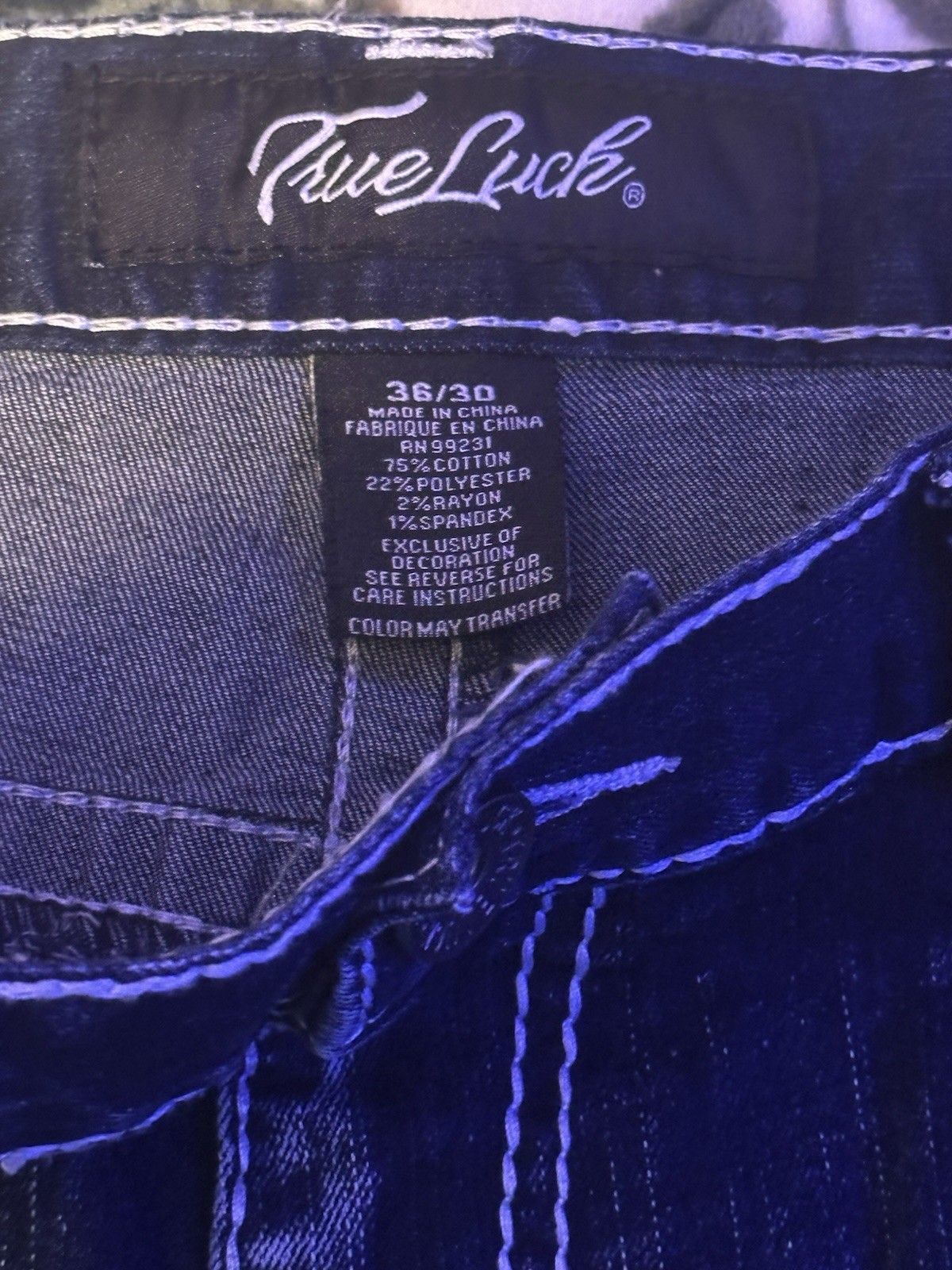 True Luck Men’s Blue Dark Wash Flared Denim Jeans 5-Pocket Button Zip(36×30)