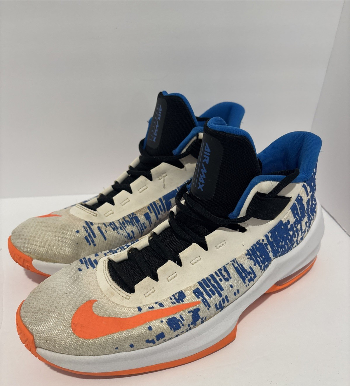 Nike Air Max Infuriate Mid Boys Size 7Y White Blue Orange Basketball Sneakers