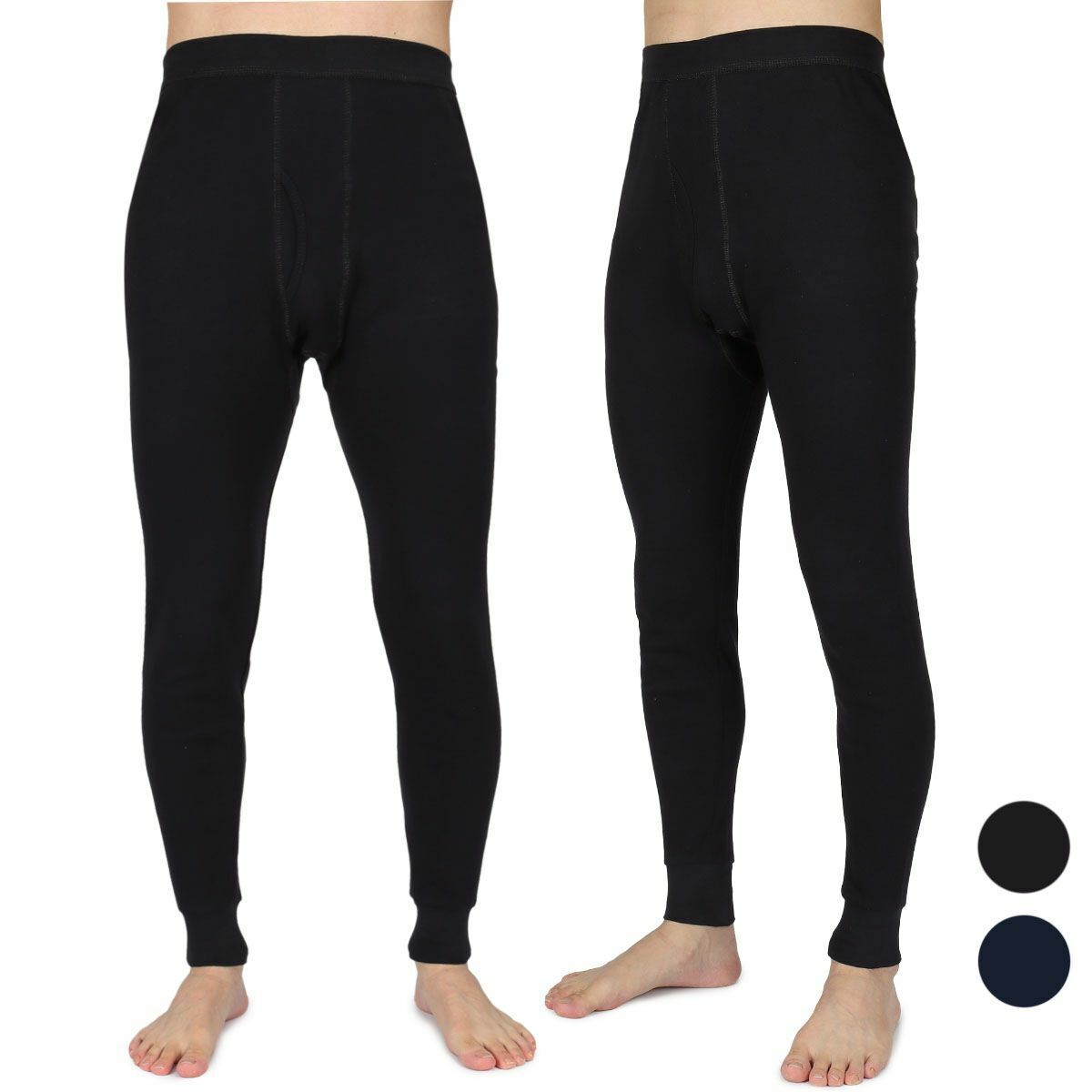 100% Cotton Long Johns Bottoms Men Fleece Lined Thermal Underwear Leggings Pants