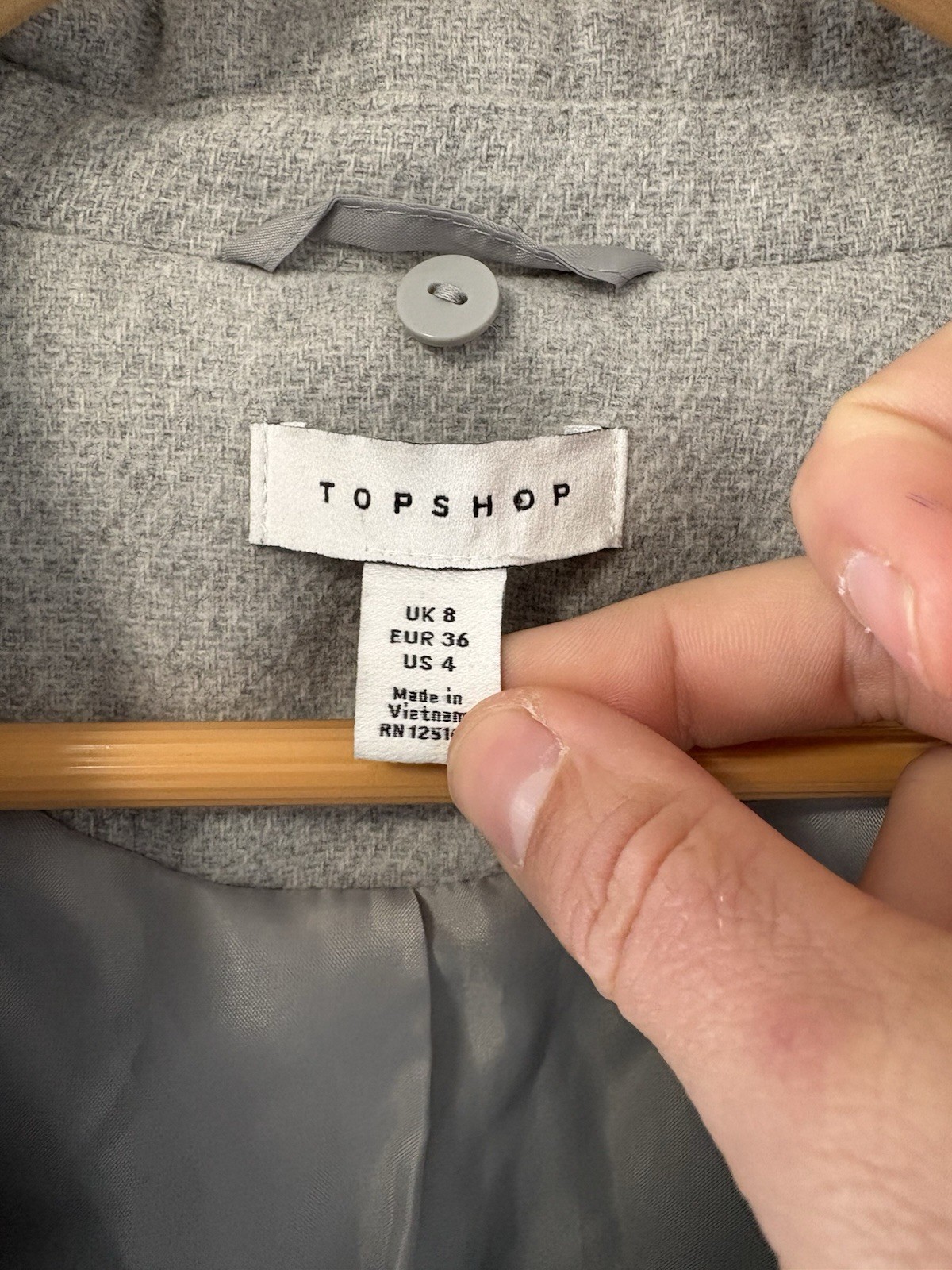 Topshop Gray Faux Wool Coat US 4 UK 8 Tailored Single Button Lined Jacket