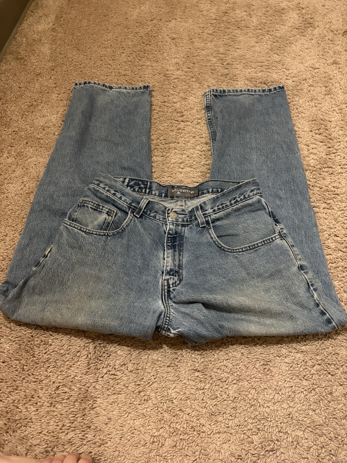 Levi’s Silvertabs Men’s Blue Denim Jeans Relaxed Straight Mid Rise Distressed 90