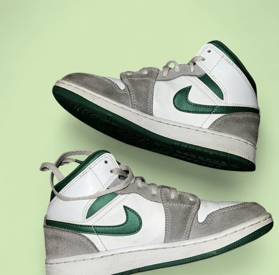 Air Jordan 1 Mid GS 4Y White Gray Green Leather Mid Top DC7248-103