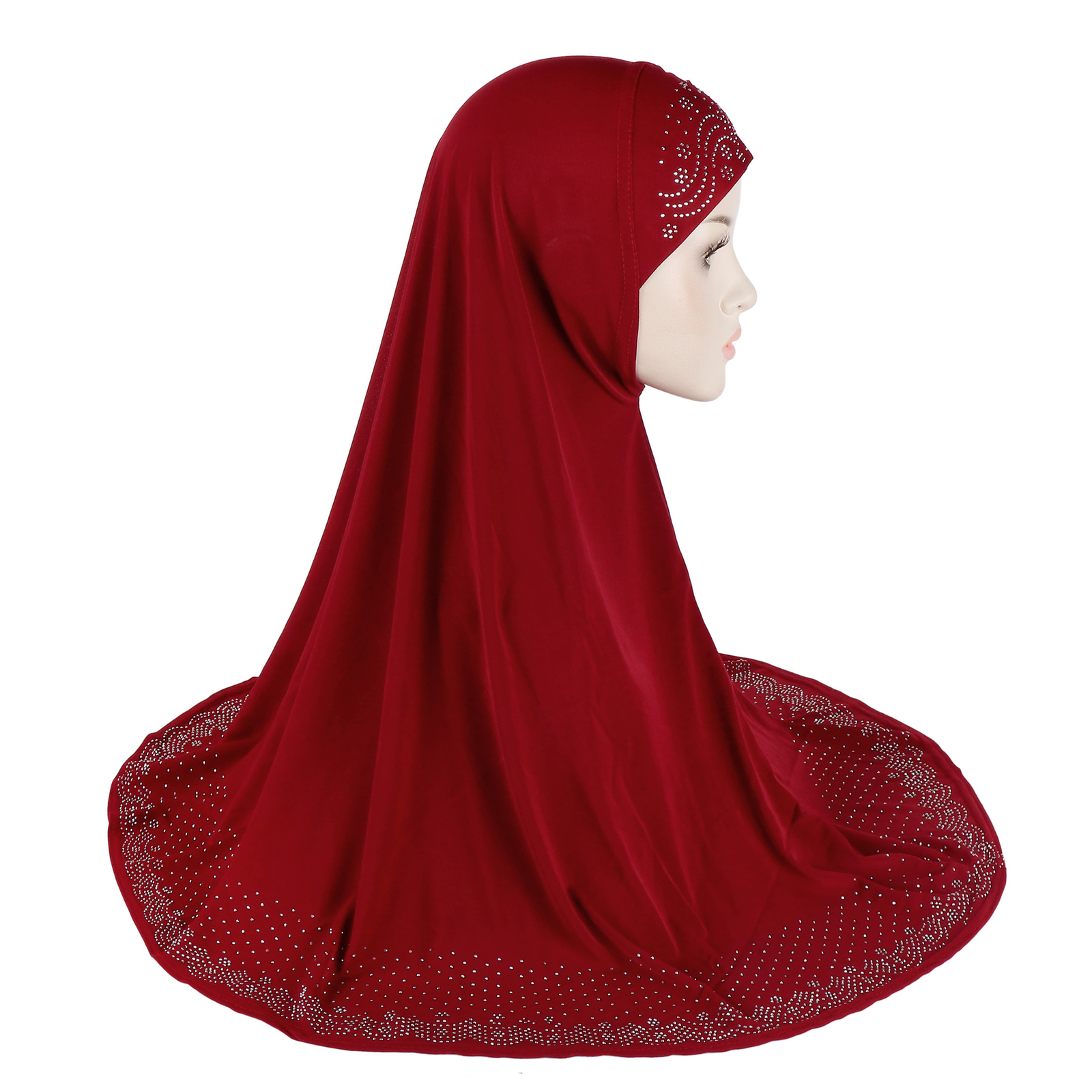 Rhinestone Hijab Full Cover Scarf Women Muslim Khimar Overhead Headscarf Islamic