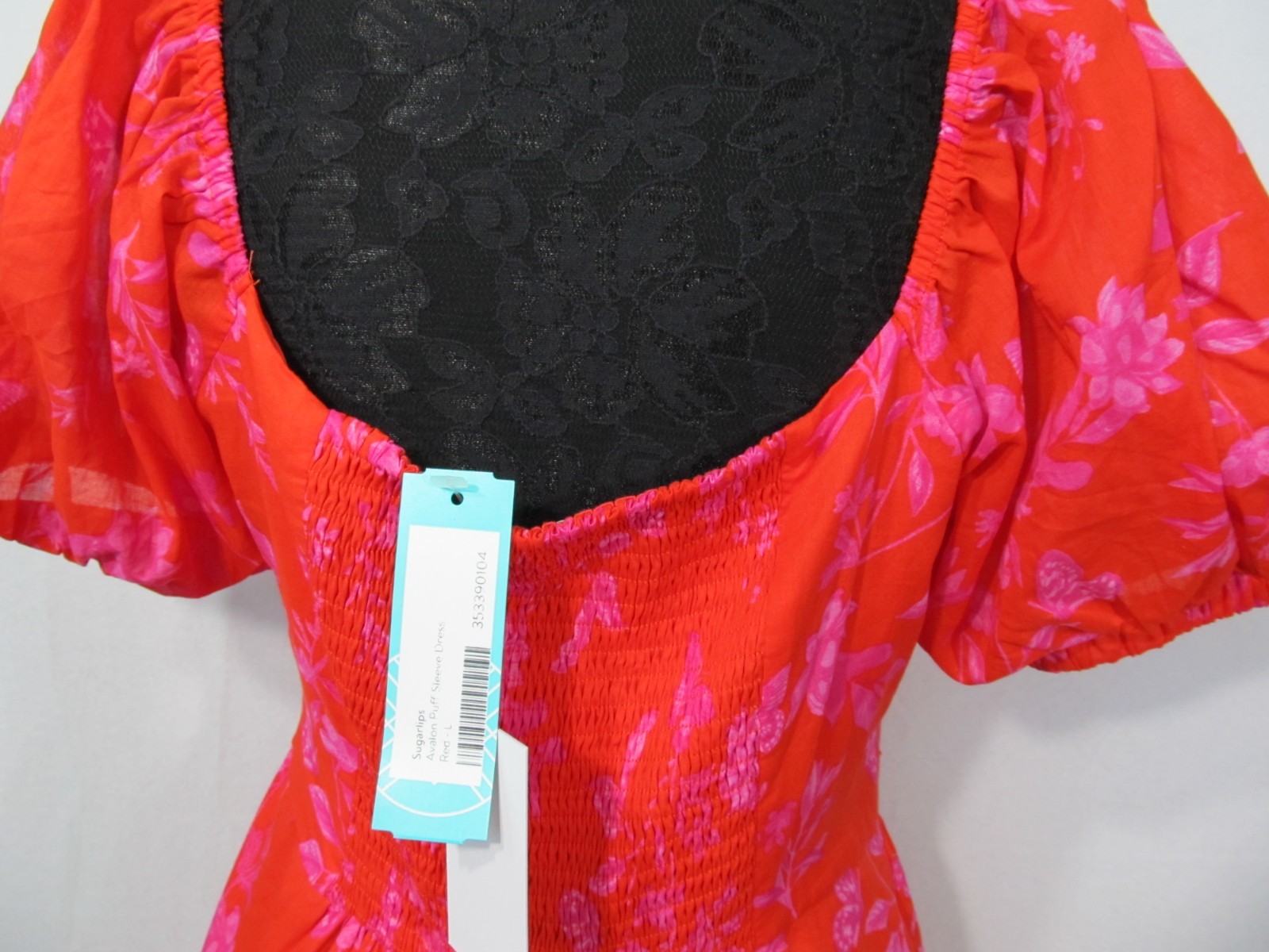 Sugarlips Avalon Puff Sleeve Dress Size Large Red/Fushia Cottage Core