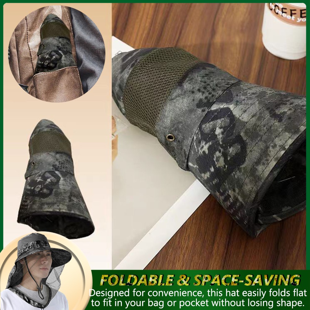 Mosquito Head Net Hat with Neck Flap Wide Brim Sun Protection Cap Hiking Fishing