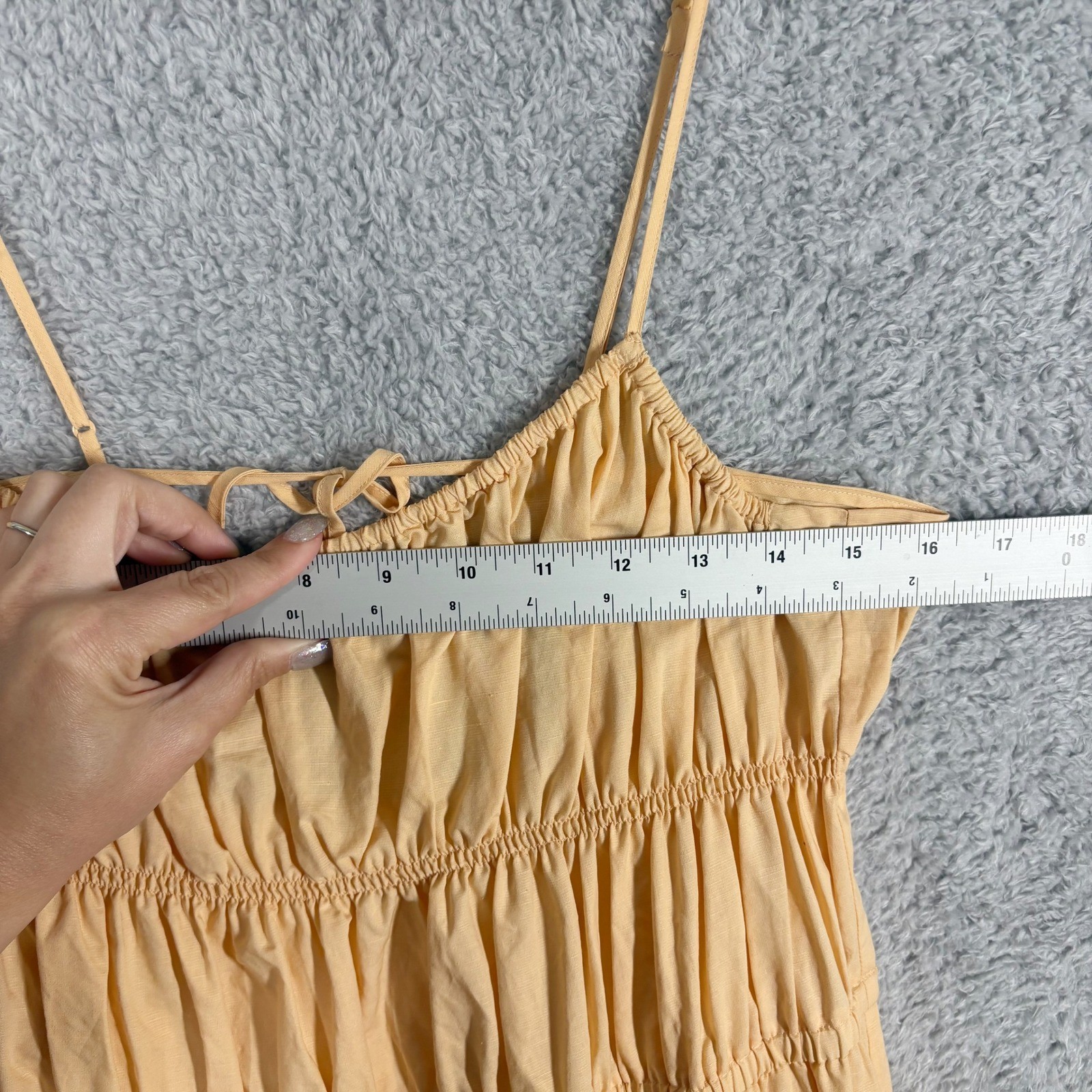 Vince Tie Back Camisole Midi Dress Peach Cotton Hemp Tiered XL Smocked Open Back