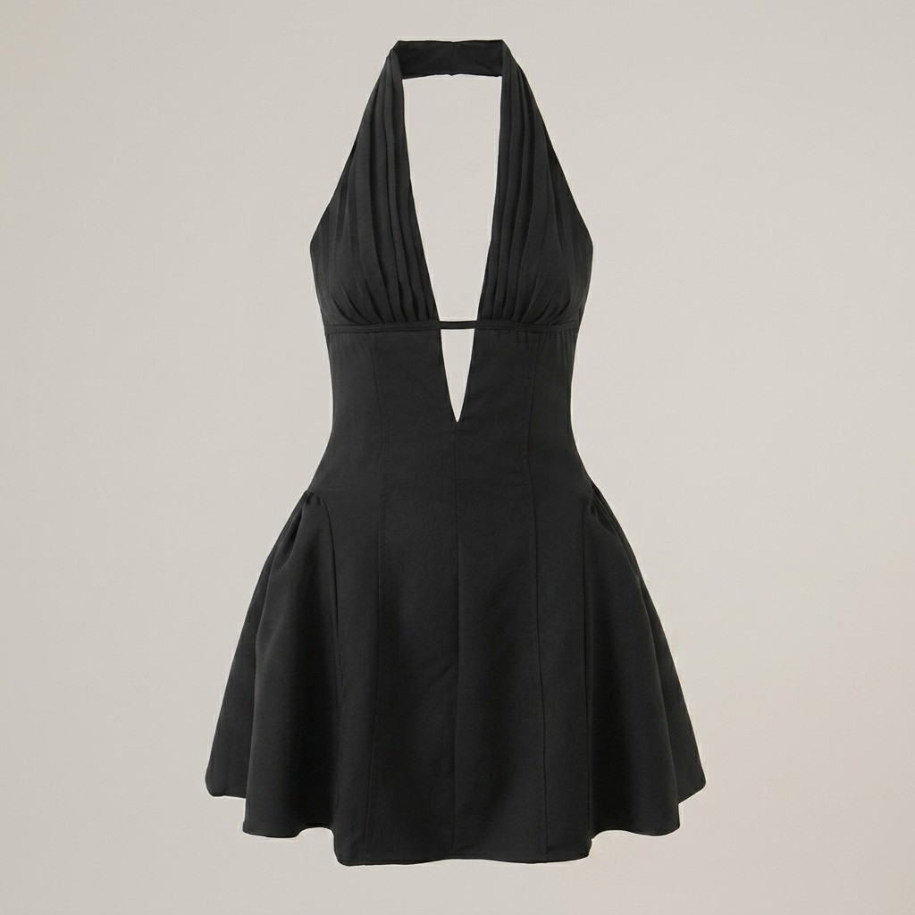 Women’s Polka Dot Halter Mini Dress Backless A-Line Summer Party Dress