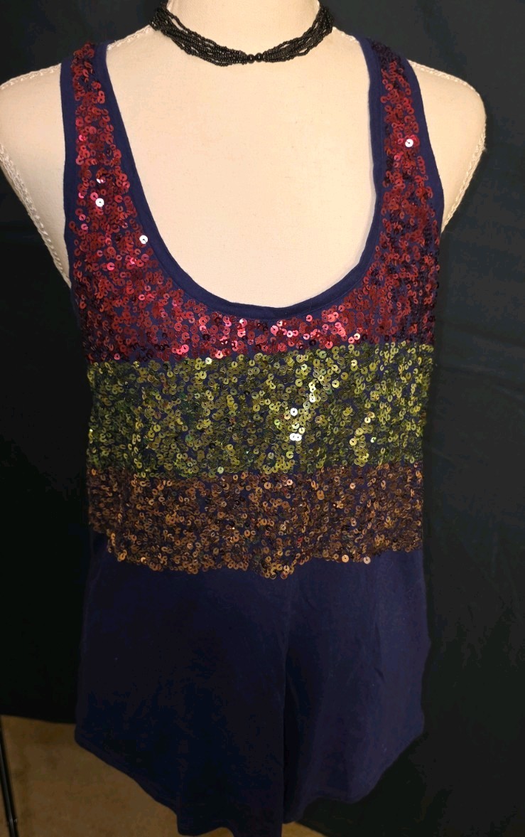 Express Navy Sequin Racerback Tank Top Size M Y2K Party Going Out