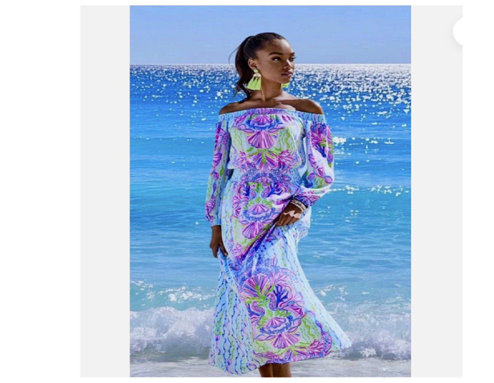 Lilly Pulitzer Bria Maxi off the shoulder Dress Sea Shellabration 🦄 Size Medium