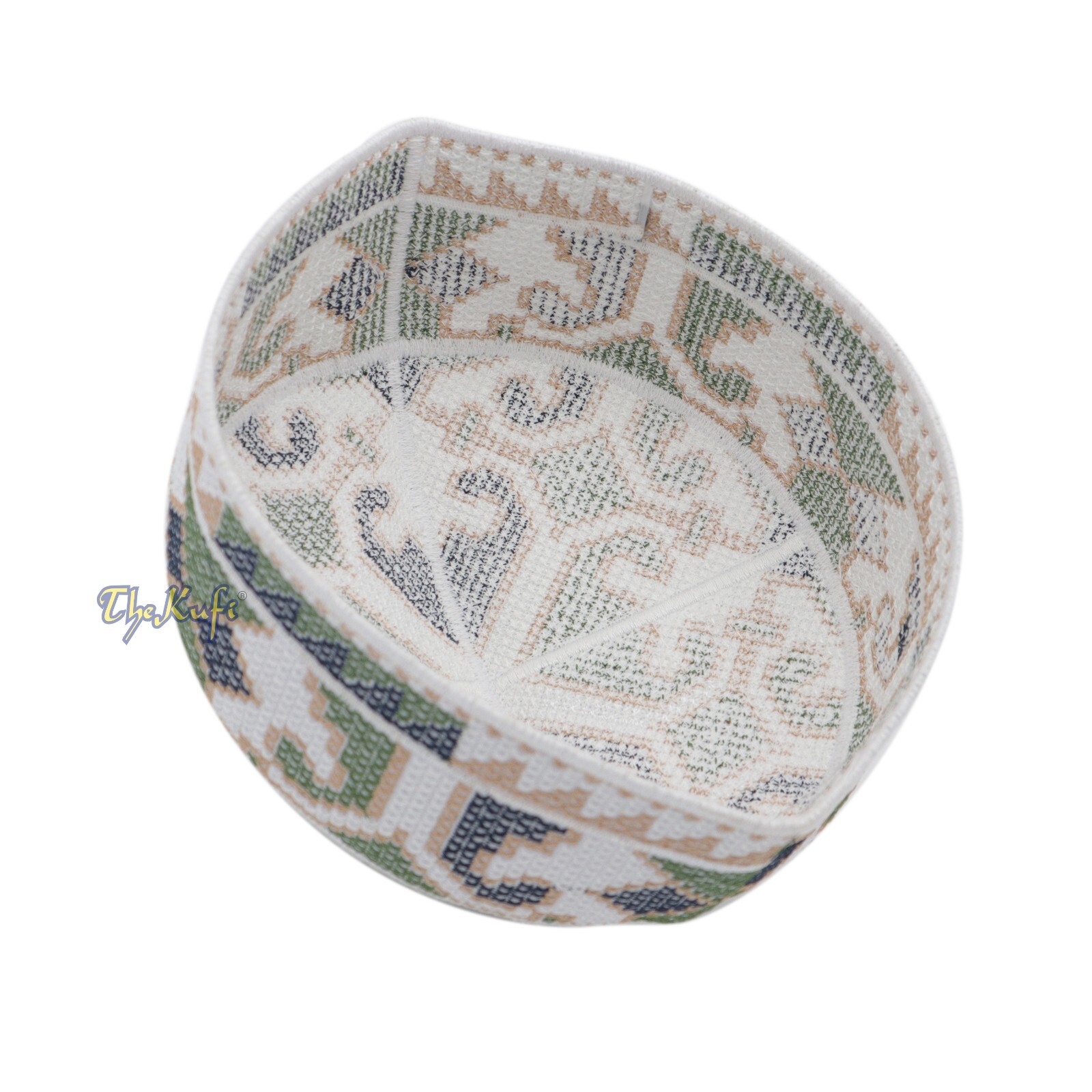 White Army Green Blue Embroidered Orchid Design SemiRigid Islamic Pakistan Kufis
