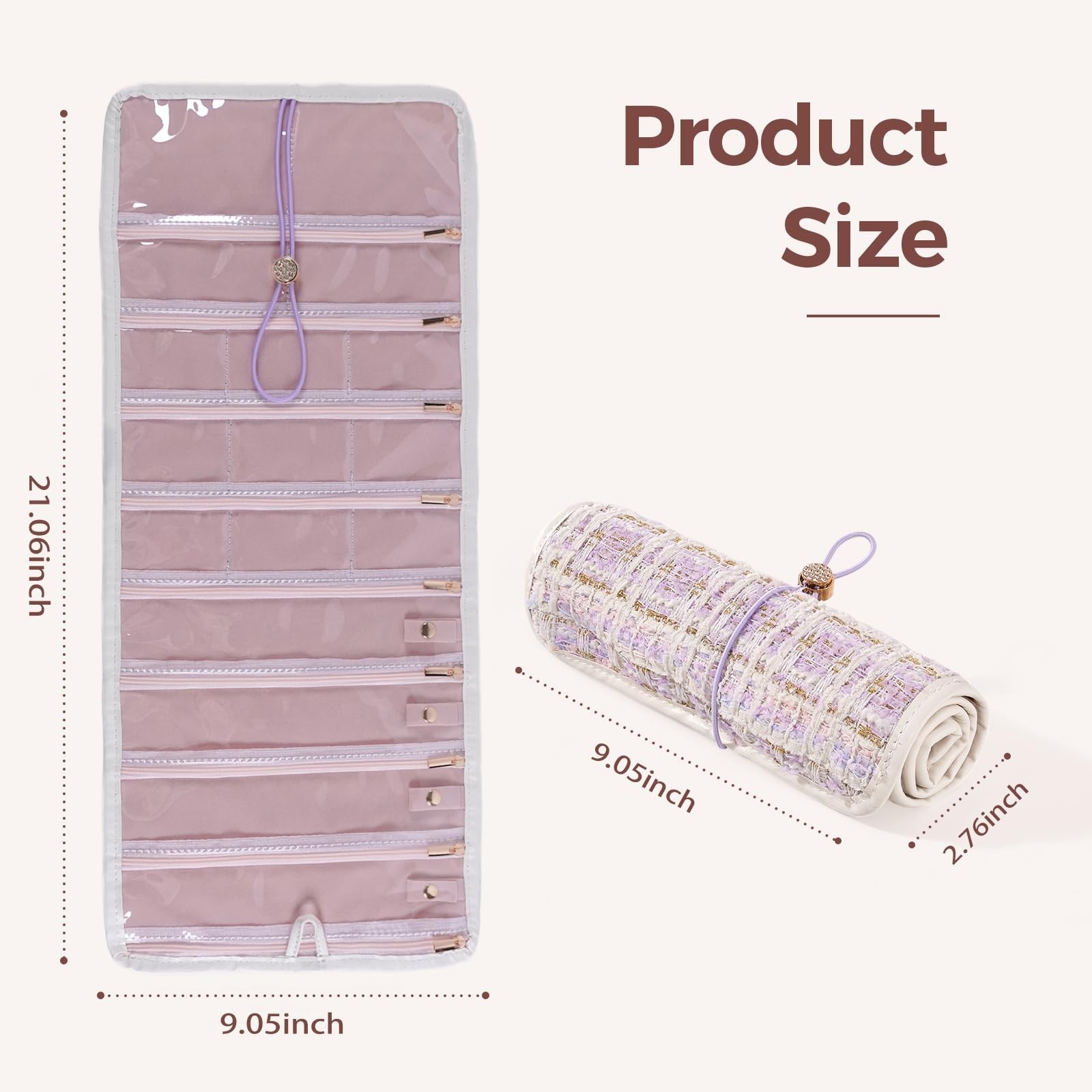 Travel Jewelry Organizer Roll with Zippered Pockets,Hangable | Tangle-Free Po…