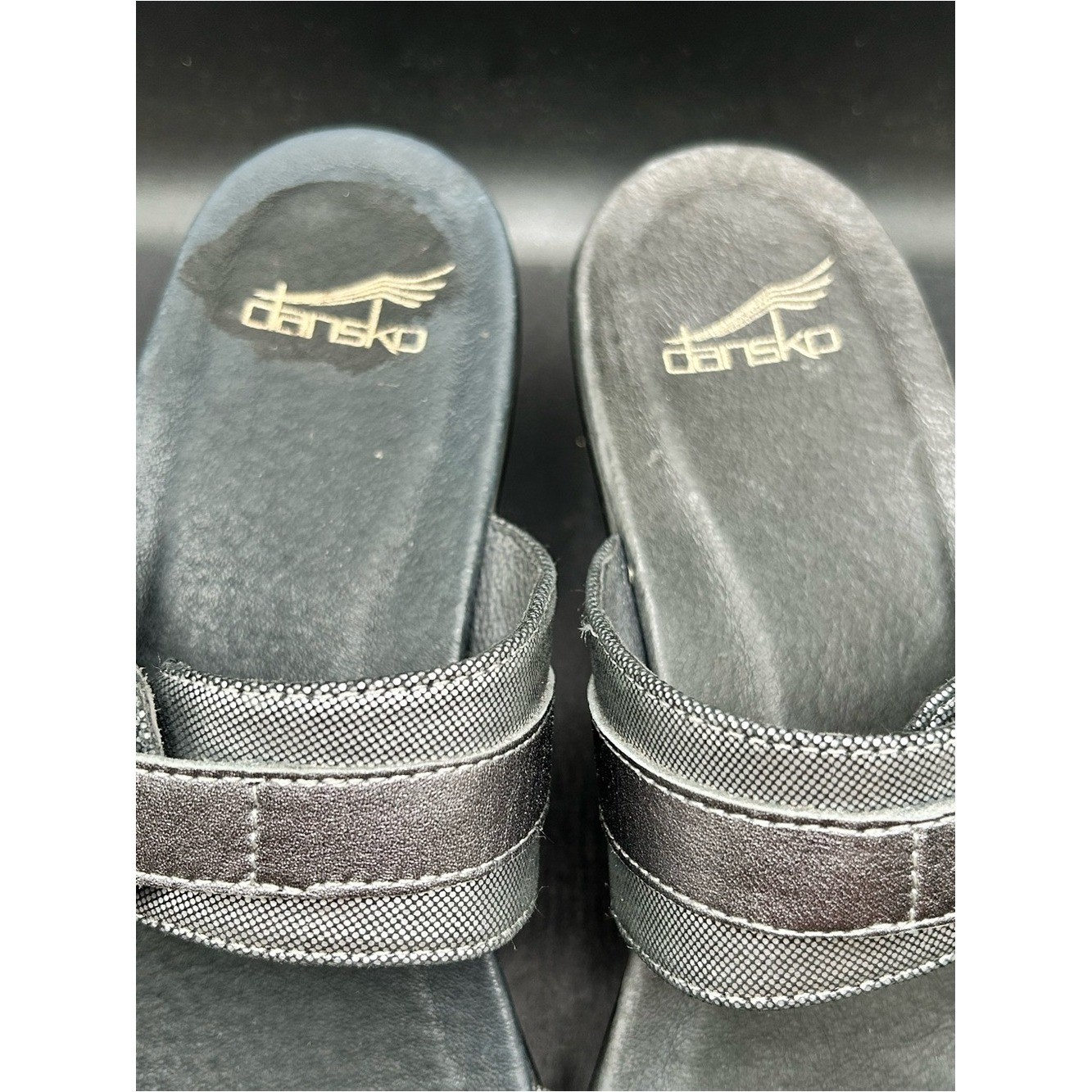 Dansko Jessie wedge sandals in a metallic pewter size 38