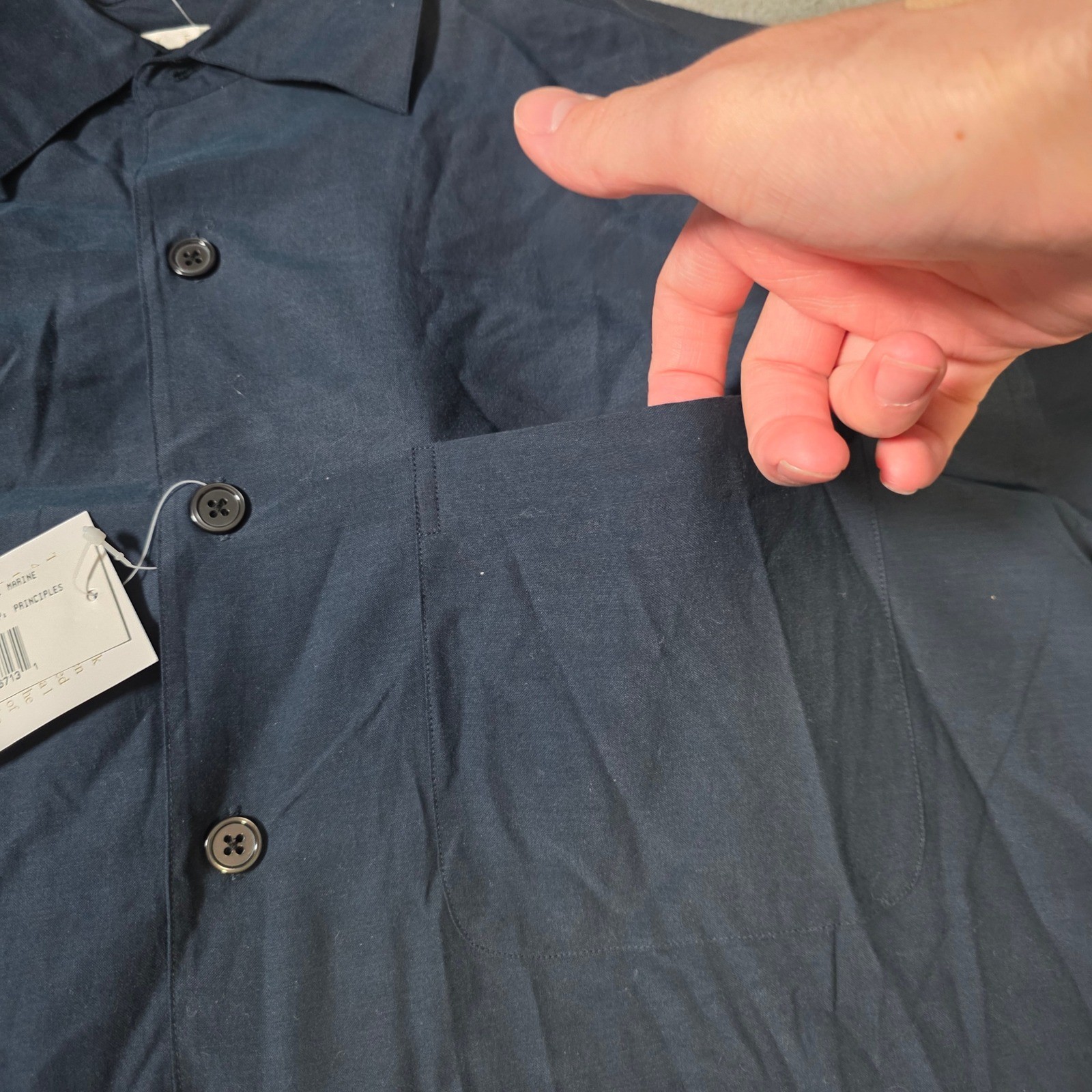 Perry Ellis Mens L Button Down Shirt Marine Navy Silk Cotton Blend MF2652 NEW