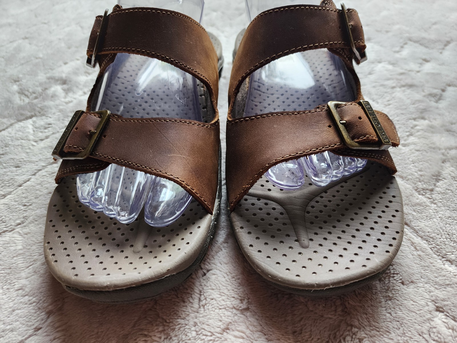 Skechers Reggae Jammin Brown Leather Slip On Womens Sandals 10