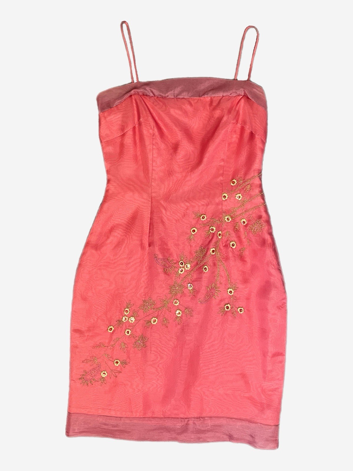 Vintage Y2K Laundry by Shelli Segal Pink silk floral embroidered midi dress XS