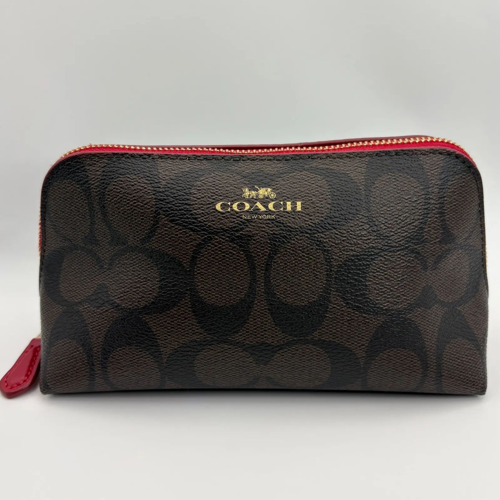 COACH Pouch Small Item Holder 53385 Signature Red Zipper Excellent Condition