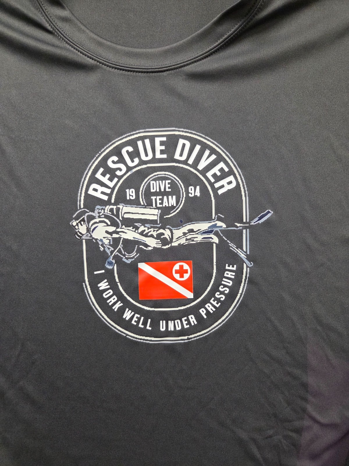 Sport Tek Polyester Long Sleeve Rescue Diver SCUBA Gray T-shirt