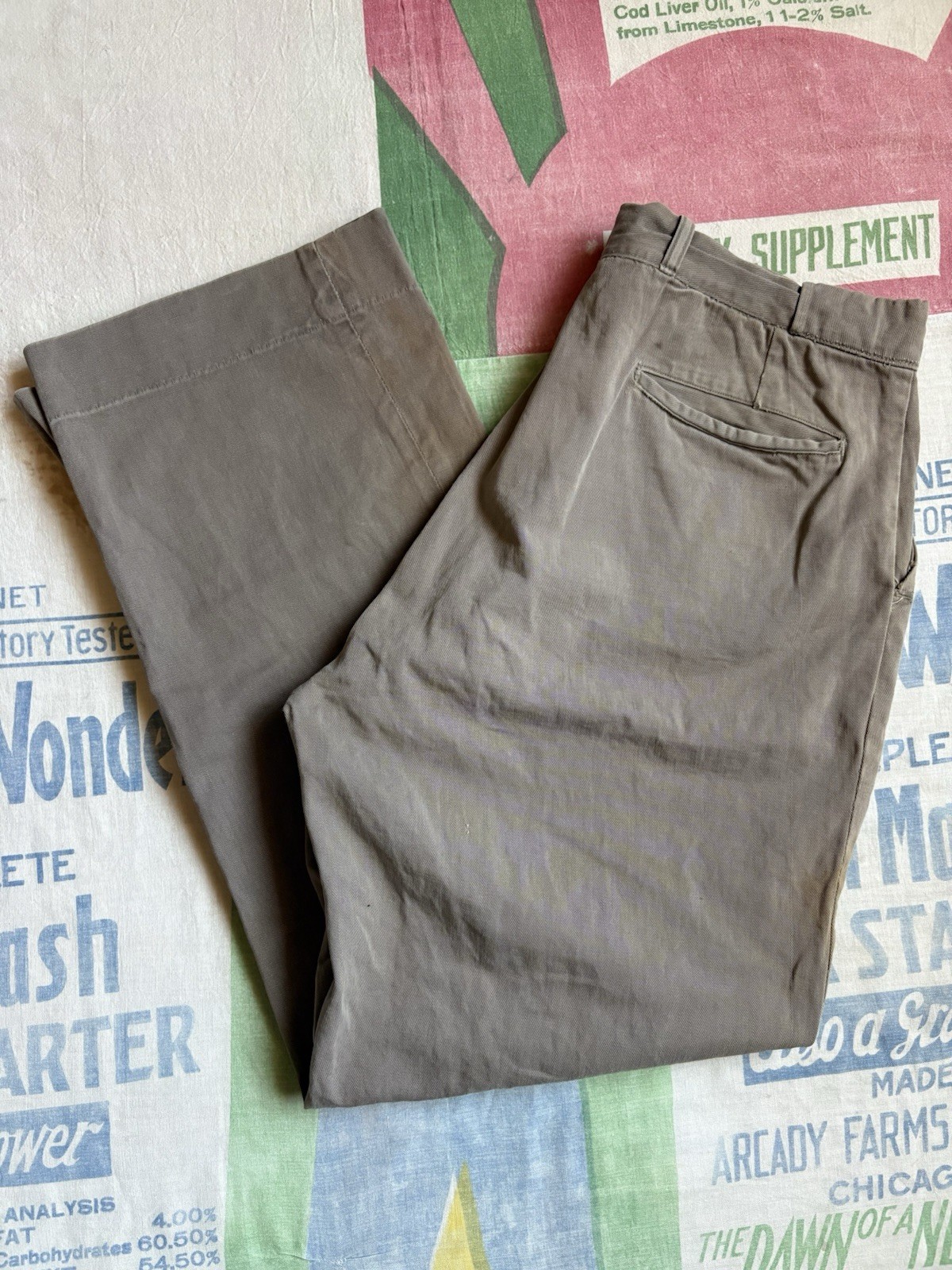 Vintage 40’s/50’s Boat Sail Cloth Gray Work Pants 34×32 Chino Trousers Workwear