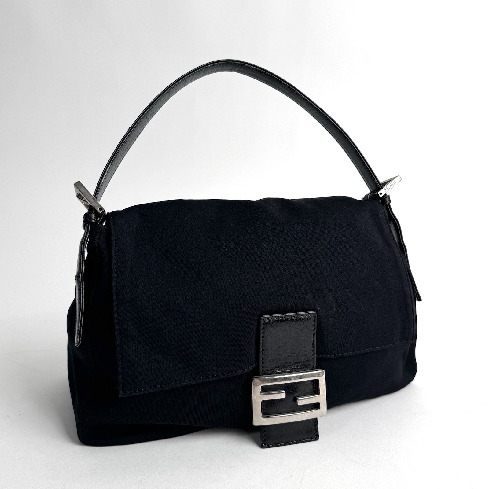 Auth Fendi Cotton Jersey Mamma Baguette FF Logo One Shoulder Bag Black Y2K