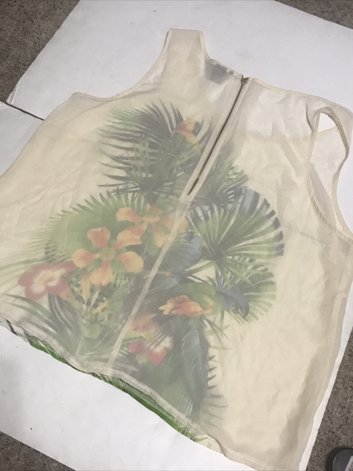 Nue Options Blouse Size 2X Beige Floral Sheer Sleeveless 2611