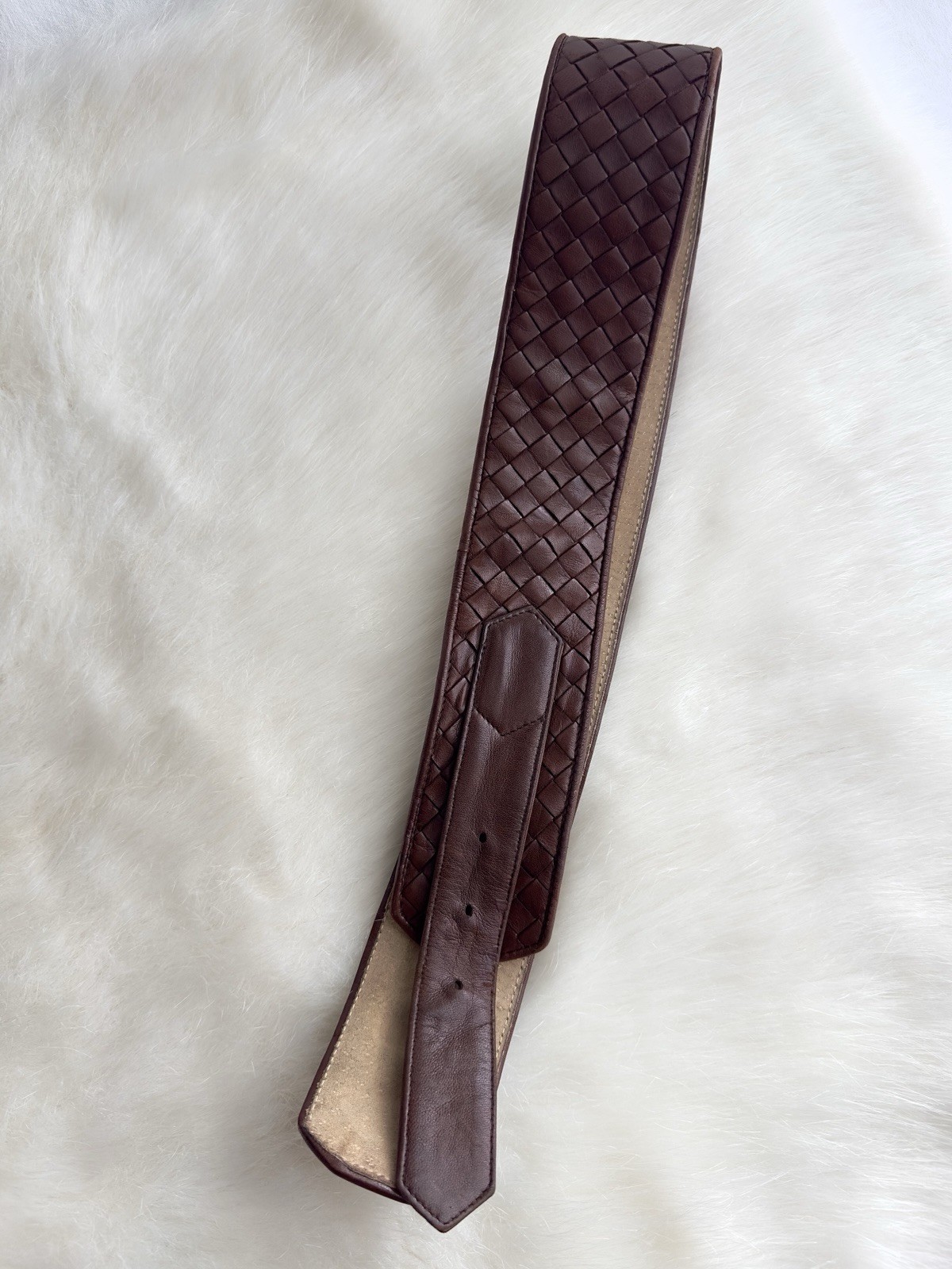 ✨BOTTEGA VENETA Intrecciato Woven Leather Corset Belt Brown Size 95/80cm, 32”