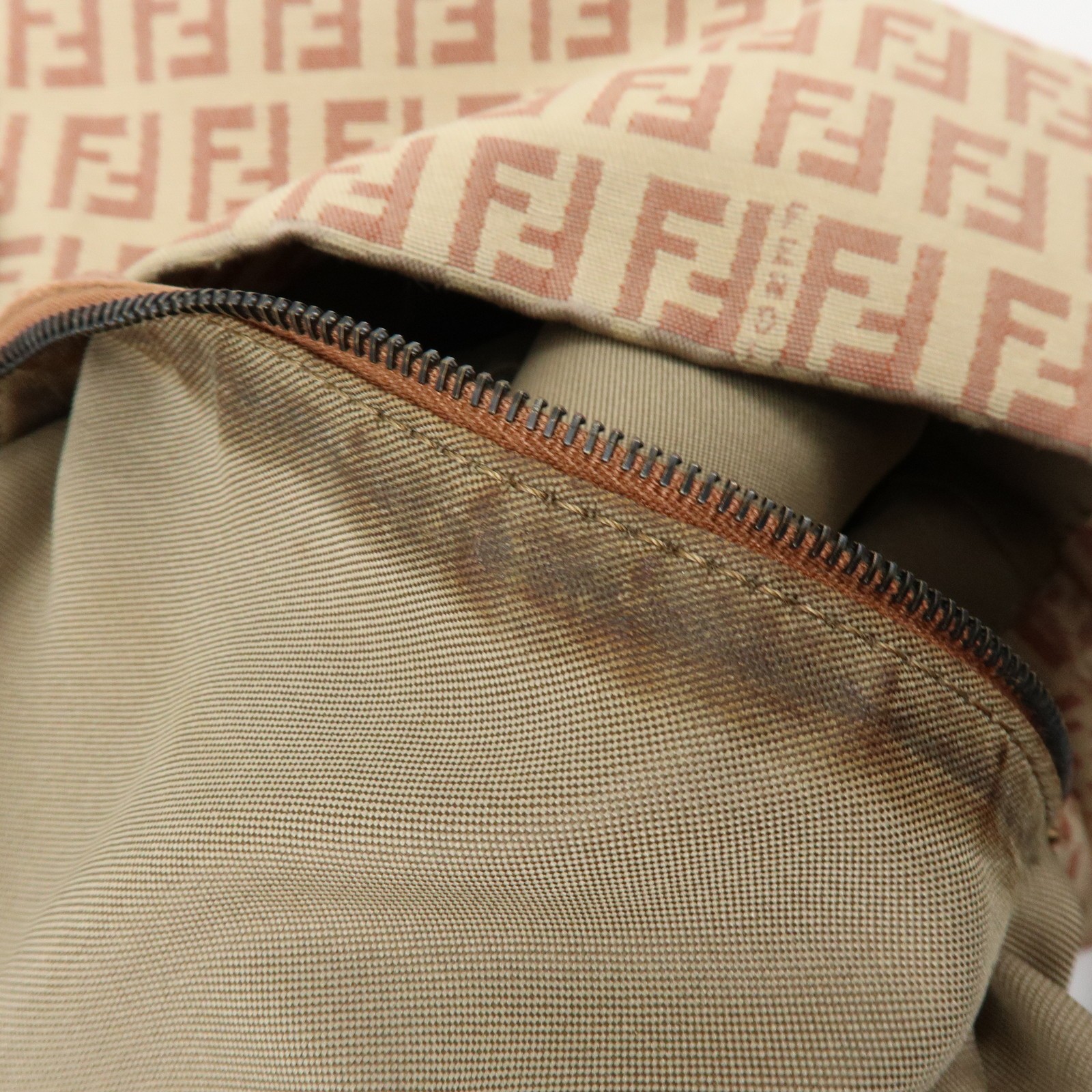 FENDI Zucchino Canvas Leather Shoulder Bag Beige Pink 8BR318 Authentic Used F/S