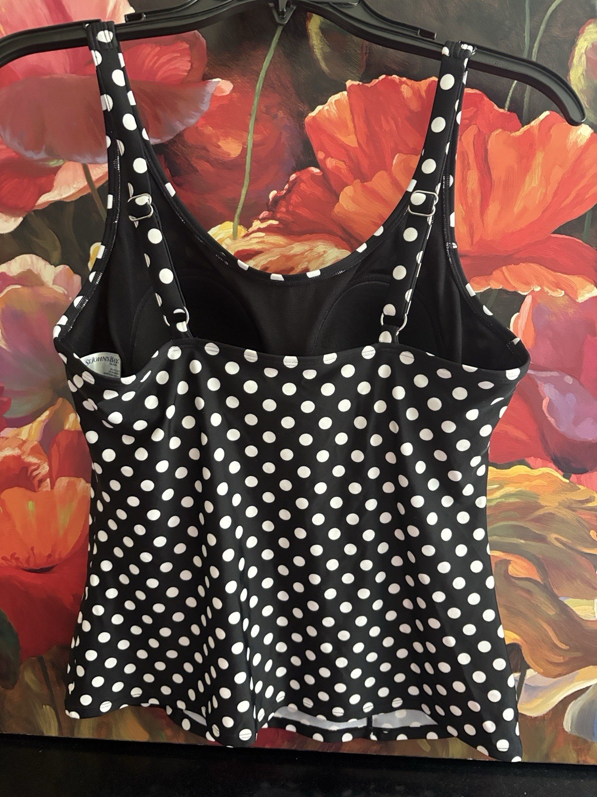 St. John’s Bay One Piece Swim Tank Top Black/White Polka Dot 10B