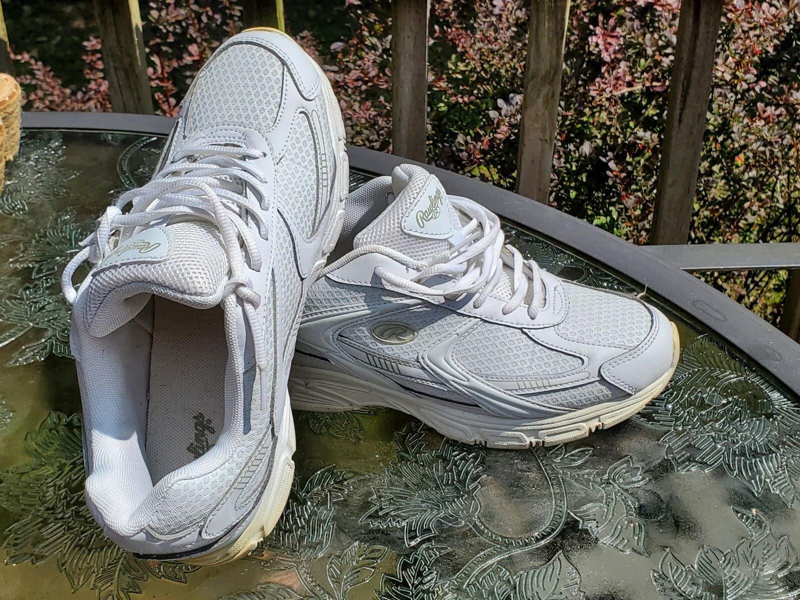 RAWLINGS MEN LACE UP ATHLETIC SHOES SIZE 8 MEDIUM WHITE LEATHER & FABRIC UPPER