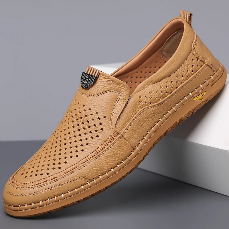 Men’s Casual Breathable Loafer Genuine Leather Moccasin Hollow Out Driving Shoes